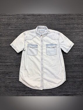 We The Free Western Light Wash Denim Button Up Short Sleeve Shirt